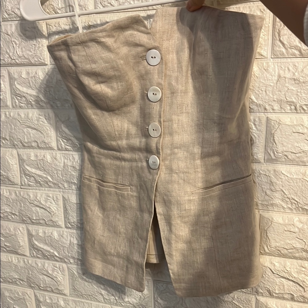 LPA Strapless Top in Soft Beige Linen